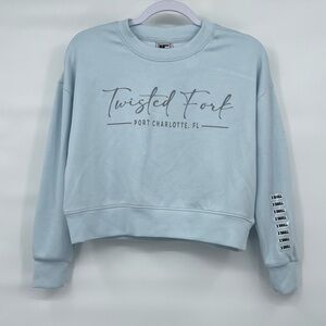 Liquid Energy NWT Twisted Fork light blue crop sweatshirt